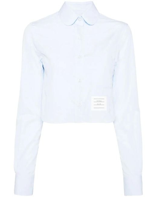 Thom Browne White Logo-Patch Cropped Shirt