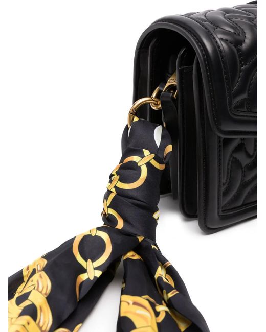 Versace Jeans Couture Black Scarf-Detailing Logo-Buckle Shoulder Bag