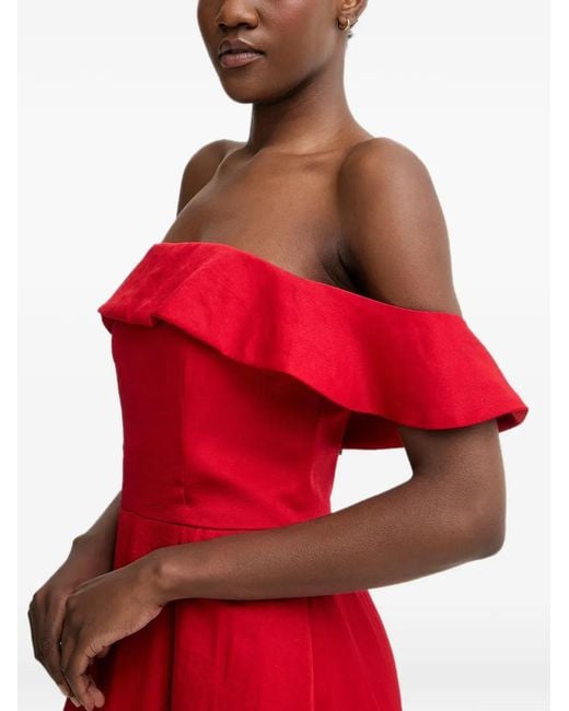 Pedro Del Hierro Madrid Red Ruffled Off-Shoulder Midi Dress