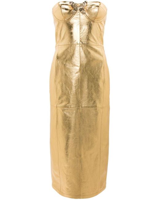 Blumarine Metallic -tone Butterfly-pin Leather Dress