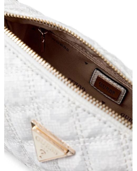 Guess White Giully Snakeskin-Effect Quilted Cross Body Bag
