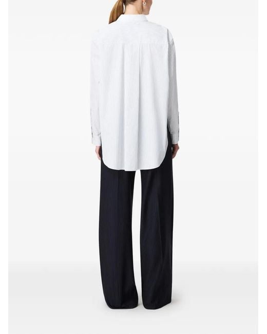 Another Tomorrow White Pleated-Back Striped Shirt