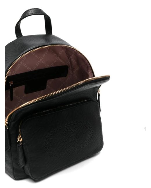 Liu Jo Black Embossed-Logo Tassel Backpack