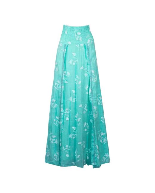 PHO® Firenze Blue Floral-Embroidered Side-Slits Skirt