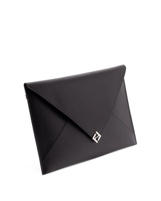 Fendi Black Large Ff Press-Stud Clutch Bag for men