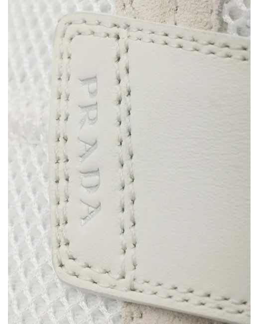 Prada White Prax Mesh Fabric And Leather Loafers for men
