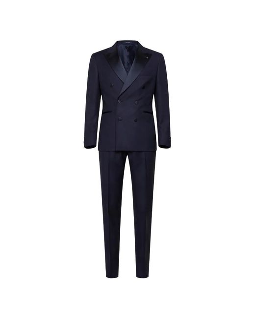 Tagliatore Men's Blue Double-Breasted Peak-Lapel Suits