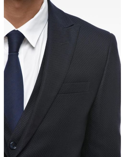 Corneliani Blue Jacquard-Weave Three-Piece Suit for men