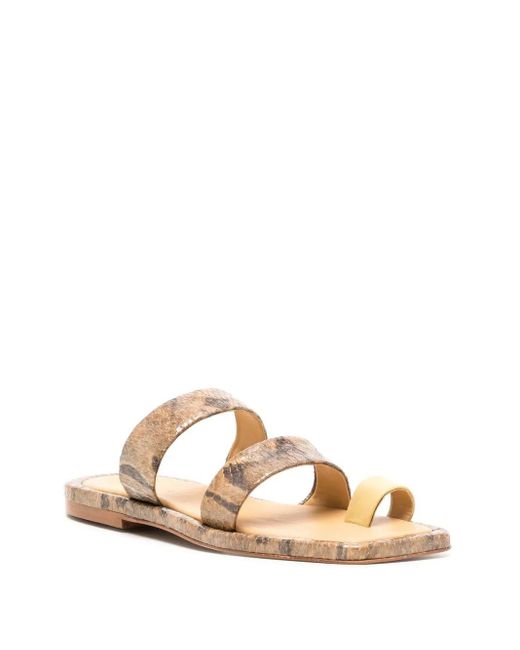 Rejina Pyo Natural Larissa Snakeskin-Print Leather Sandals