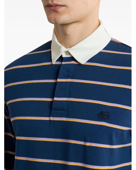 Etro Blue Striped Long-Sleeve Polo Shirt for men