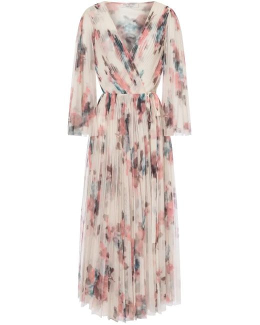 Philosophy Di Lorenzo Serafini Pink Ankle-Length Floral Print Wrap Dress