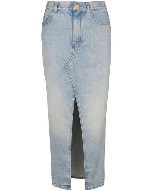 Balmain Blue Denim Midi Skirt