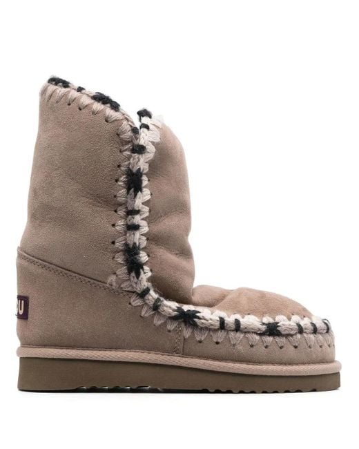 Mou Brown Constrast-Stitching Moccasin Boots