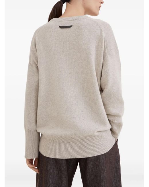 Brunello Cucinelli White Monili-Chain Cashmere Sweater