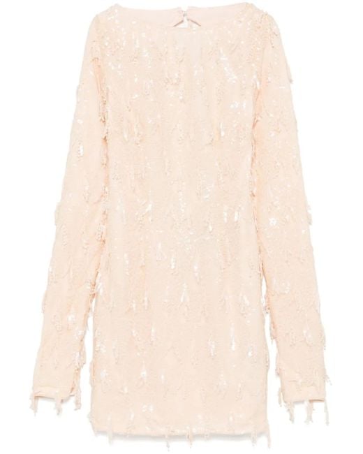ROTATE BIRGER CHRISTENSEN Natural Sequins Boatneck Dress