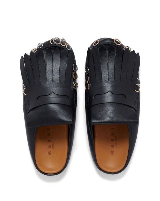 Sandales en cuir à détails de franges Marni pour homme en coloris Black