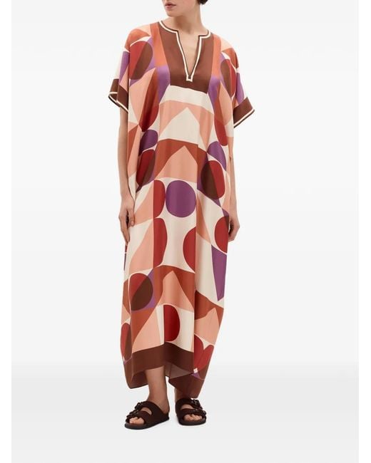 Eres White Geometric-Print Silk Kaftan