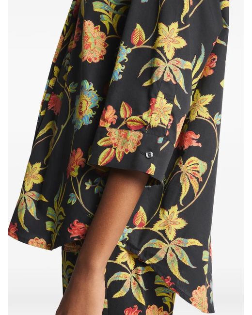 Fay Green Chemise Fleurie À Manches Trois-Quarts