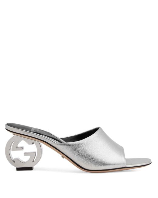 Gucci White GG-heel Leather Mules
