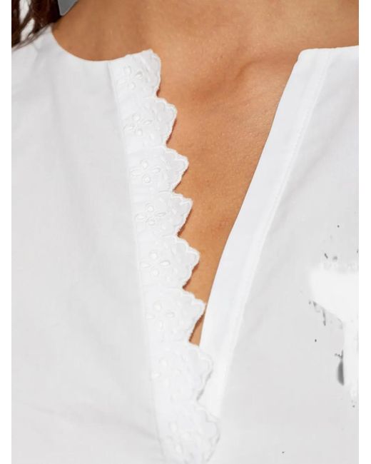 FRAME White Keepsake Broderie-Anglaise V-Neck Top