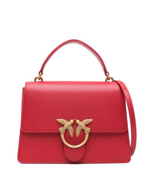 Pinko Red Love Birds Leather Tote Bag
