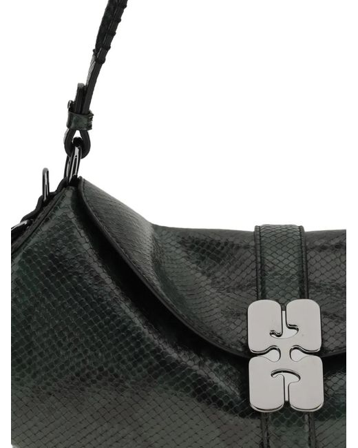 Ganni Black B-Kat Snake-Effect Buckle Shoulder Bag