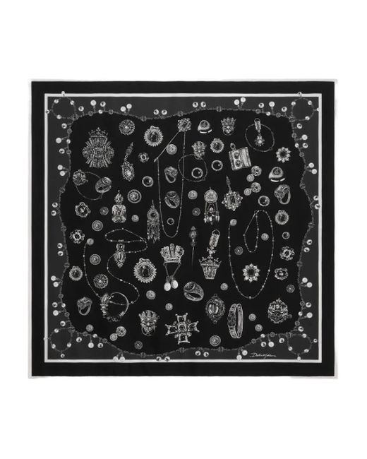 Dolce & Gabbana Black Printed Silk Scarf for men