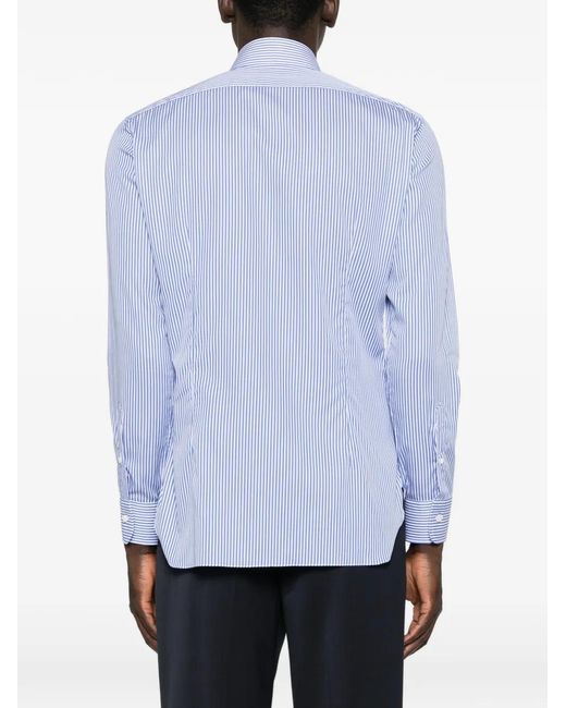 Barba Napoli Blue Vertical-Stripe Poplin Shirt for men