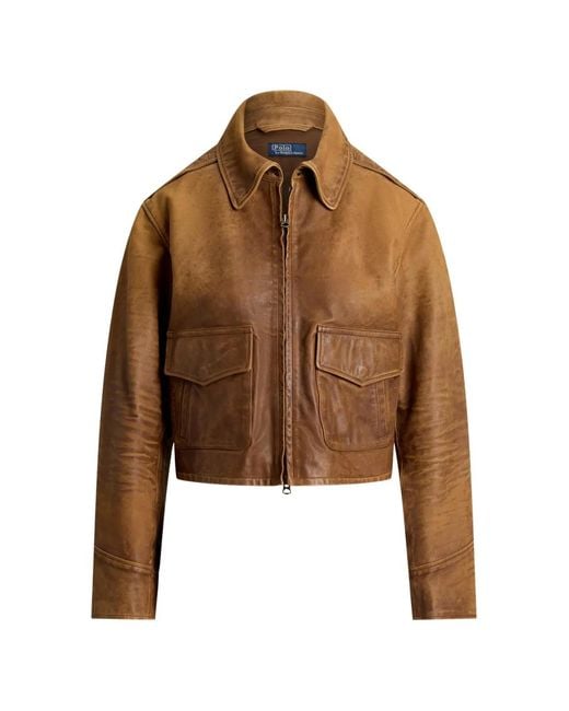 Polo Ralph Lauren Brown Distressed Cropped Leather Jacket