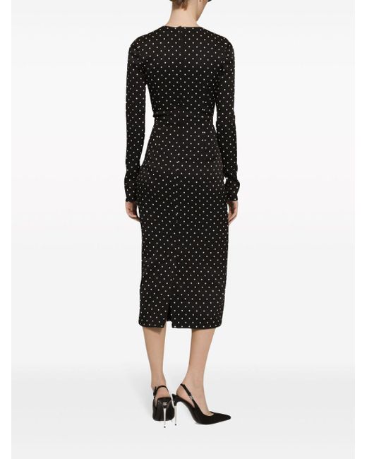 Dolce & Gabbana Black Polka-dot Midi Dress