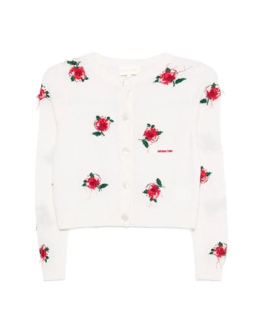 ShuShu/Tong Pink Floral-Embroidered Cardigan
