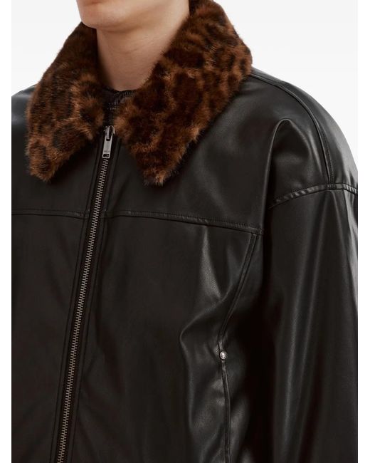 FIVE CM Black Leopard-Print-Collar Jacket for men