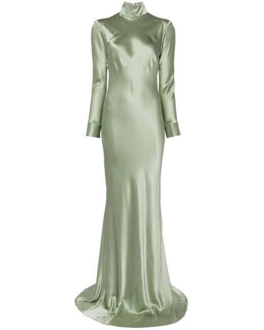 Michelle Mason Green Long Sleeve Silk Gown