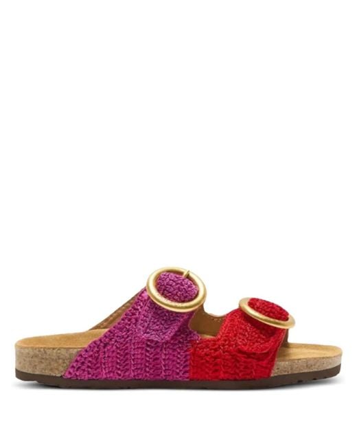 Maliparmi Red Double-Buckle Crochet Sandals