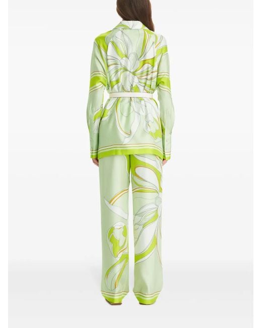 Tory Burch Green Printed Silk Pants