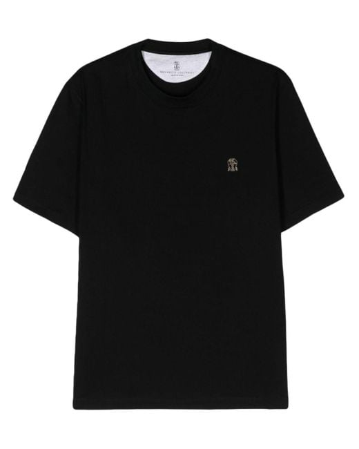 T-shirt en coton à logo brodé Brunello Cucinelli pour homme en coloris Black