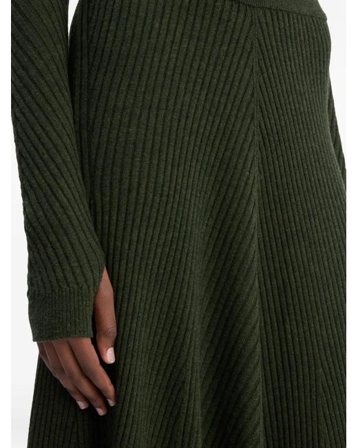 Victoria Beckham Green Ribbed Knit Midi Skirt