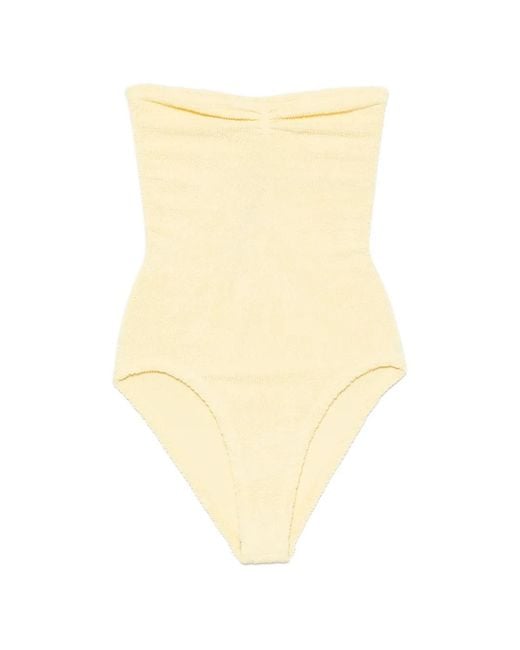 Hunza G Natural Brooke Crinkle-Effect Strapless Swimsuit