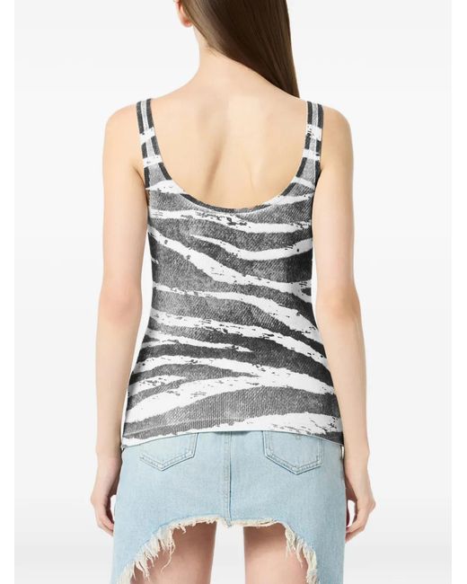 Blumarine Gray Zebra-Print Ribbed Top