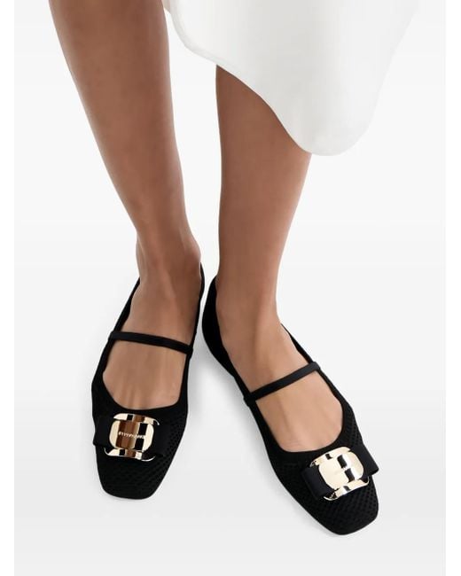 Ferragamo Black Vara-Plate Ballet Flats