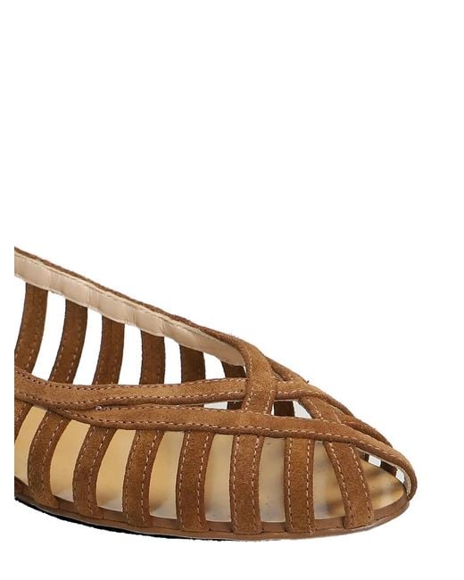 Anna F. White Cage-Strap Suede Sandals