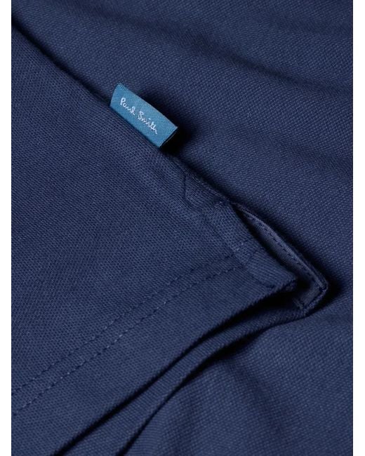 Paul Smith Blue Stripe-Trim Button-Through Polo Shirt for men