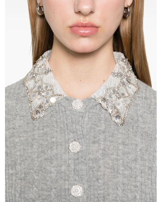 Maje Gray Embellished-Collar Cardigan