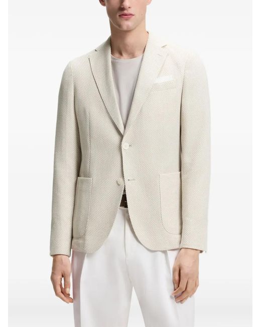 Boss White Patterned Single-Breasted Blazer for men