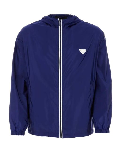 Prada Blue Recycled-Nylon Hooded Windbreaker for men