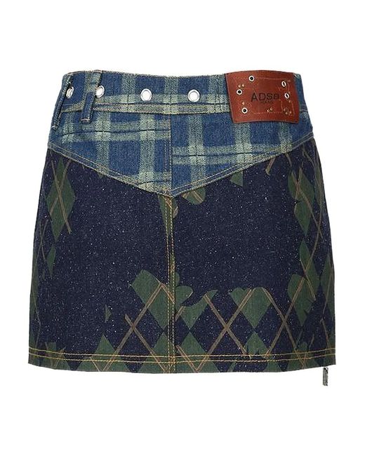 ANDERSSON BELL Blue Argyle-Pattern Skirt