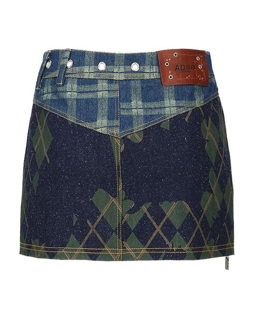 ANDERSSON BELL Blue Argyle-Pattern Skirt