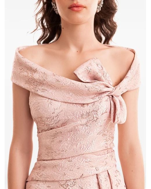 Gemy Maalouf Pink Robe Longue À Épaules Dénudées Et Détail De Nœud