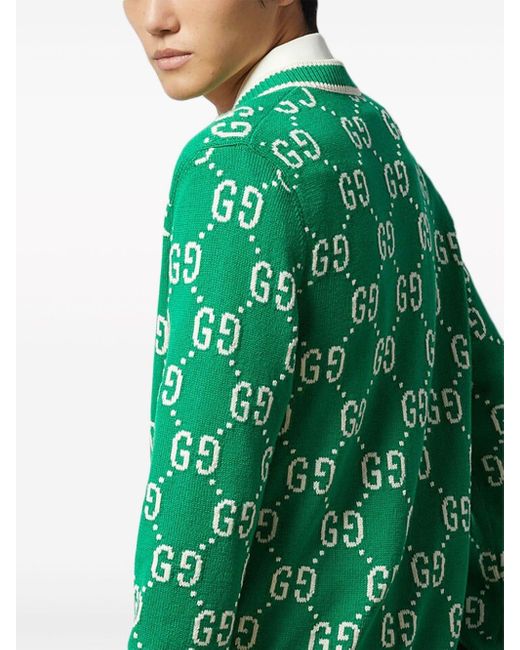 Gucci Baumwollcardigan mit GG-Intarsie in Green für Herren