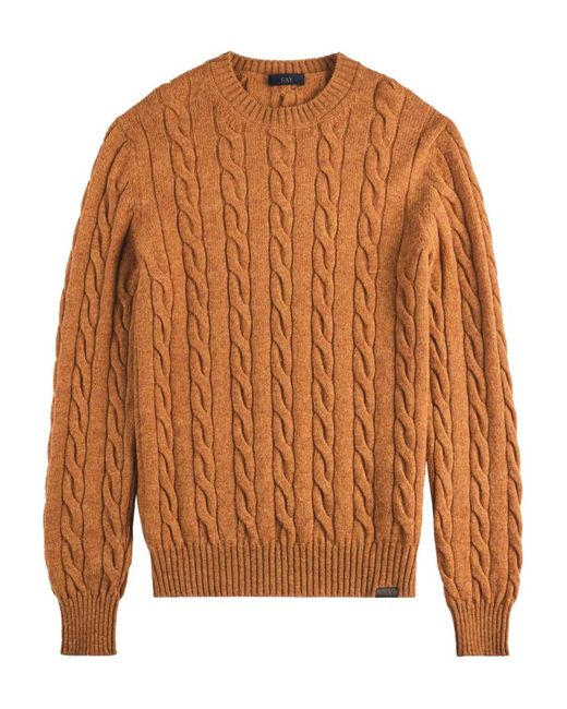 Fay Brown Cable-Knit Round-Neck Sweater for men